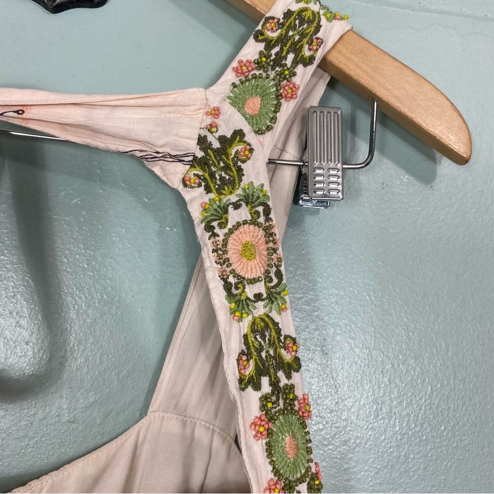 Anthropologie Square Neck Floral Embroidered Beaded Maxi Dress Small Petite - Picture 13 of 16